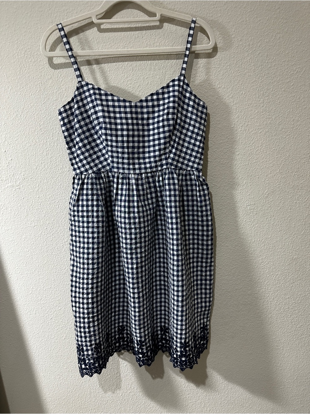 Draper James Navy & White Gingham Spaghetti Strap Mini Dress